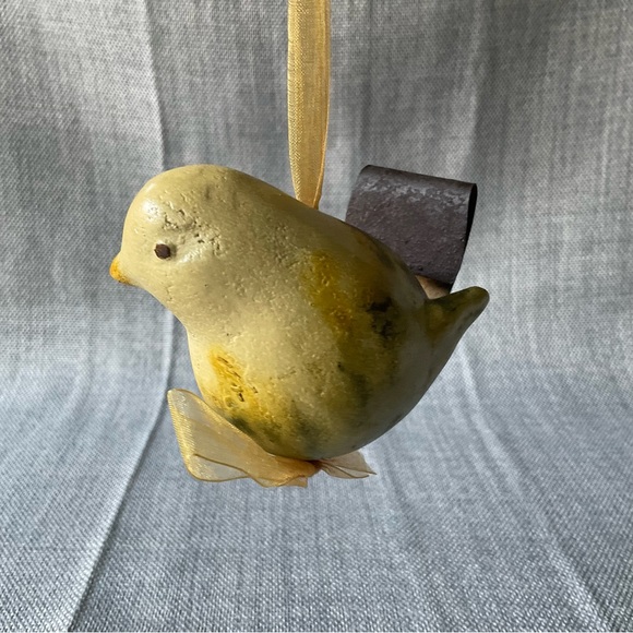Rustic Yellow Hanging Ceramic Bird Gold Ribbon Ornament Chickadee Figurine Decor - Picture 2 of 15